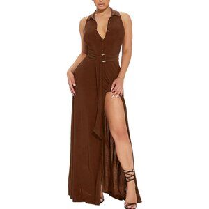 Women's Sleeveless V Neck Maxi Dress High Split Party Cocktail Elegant